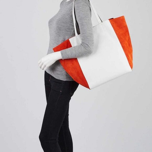 Celine White Leather and Orange Suede Horizontal Phantom Medium Cabas Tote Bag - Picture 2 of 12